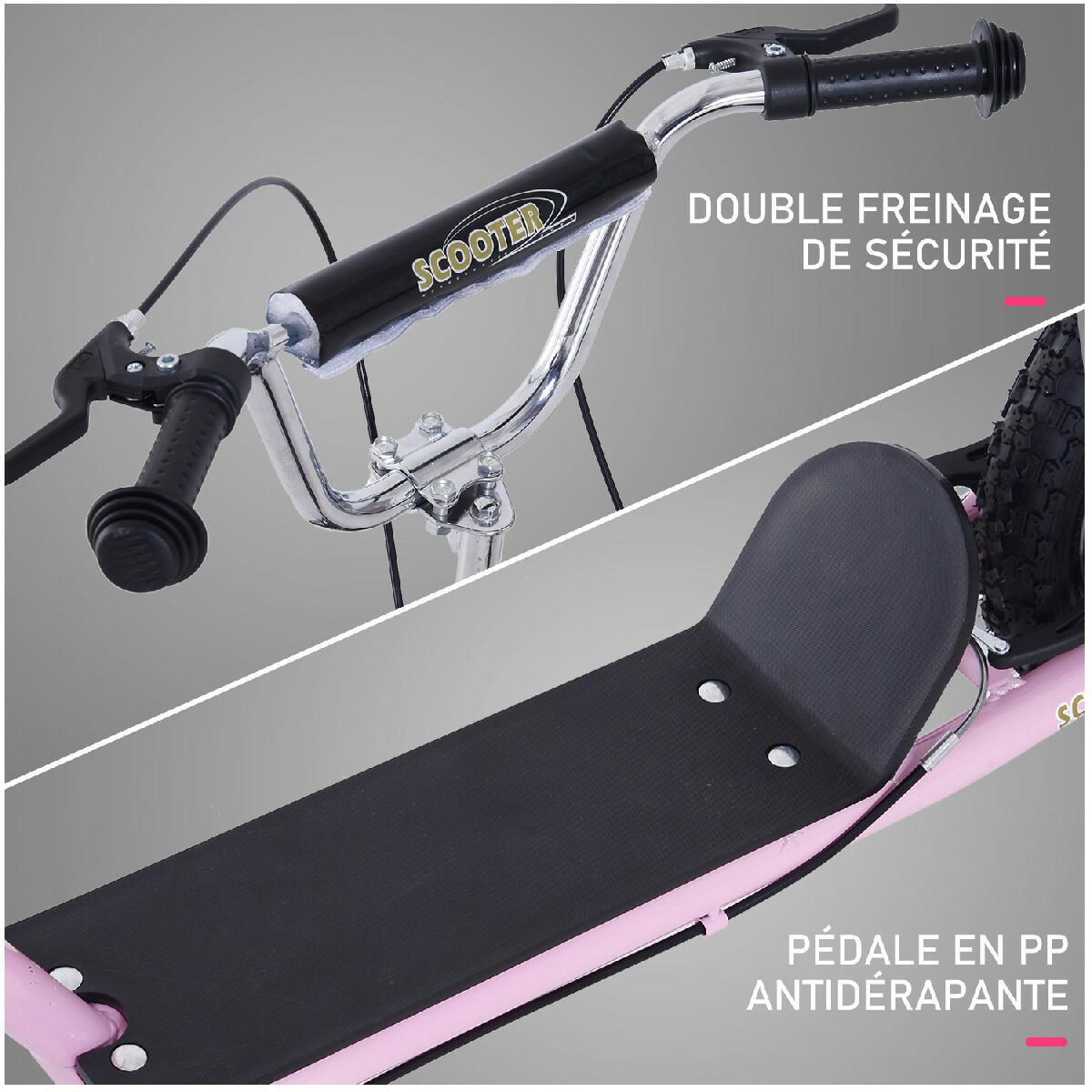 Trottinette patinette pour enfants à partir de 5 ans grands pneus guidon réglable poignée frein et béquille acier rose