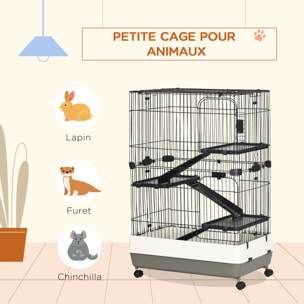 PawHut Cage pour cochons d'Inde chinchilla rongeur sur roulettes - 3 étages, rampes, 2 portes + trappe, plateau excrément amovible - métal PP noir gris