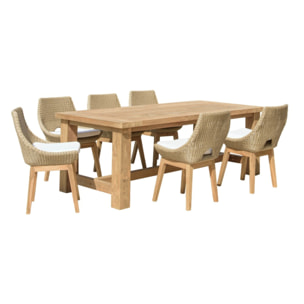 KALLY - Ensemble de jardin en bois teck recyclé rotin synth. 6/8 pers.