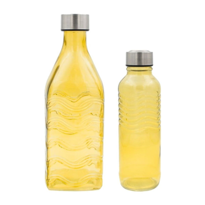 Lot de 2 bouteilles jaunes en verre coloré, GLOUPOP