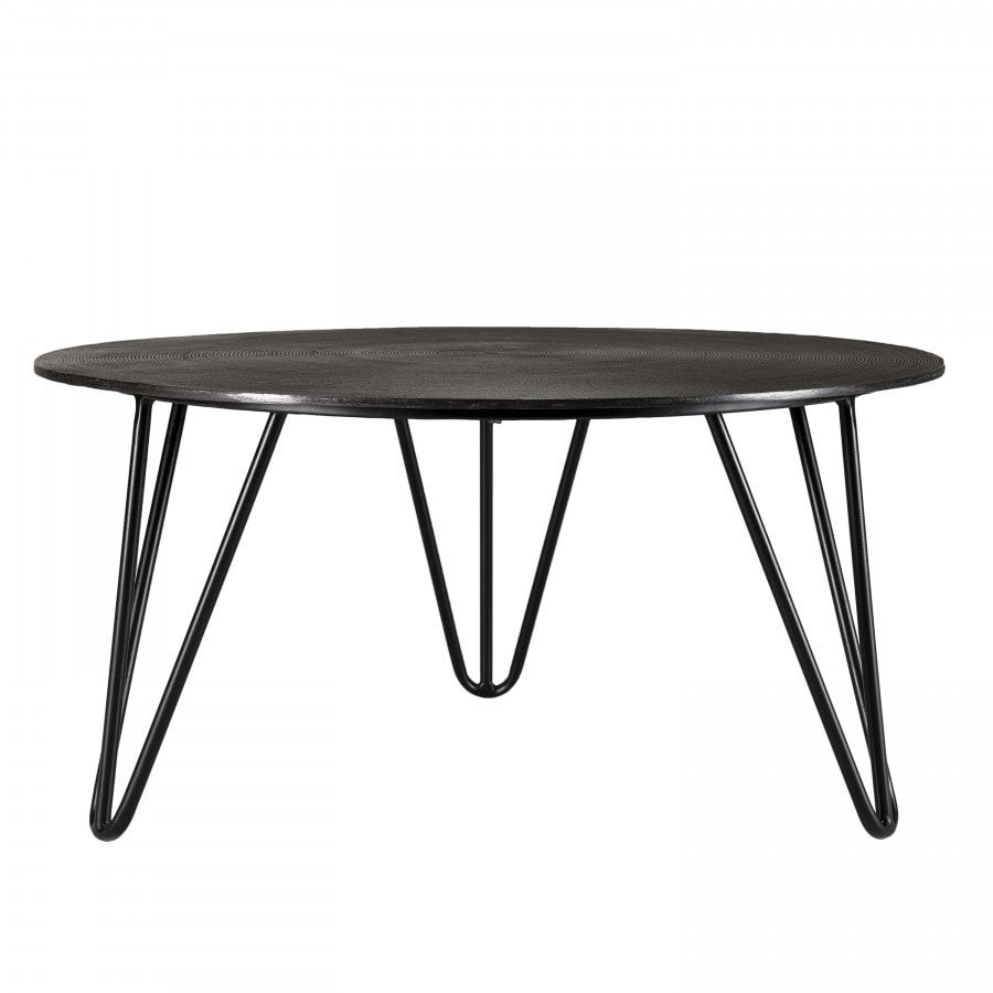 JONAS - Table basse ronde 75x75cm aluminium noir pieds épingles métal noir