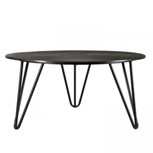 JONAS - Table basse ronde 75x75cm aluminium noir pieds épingles métal noir