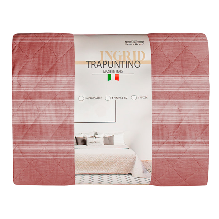 TRAPUNTINO MATRIMONIALE DIS.INGRID STRIPES FRAGOLA MADE IN ITALY MEZZA STAGIONE