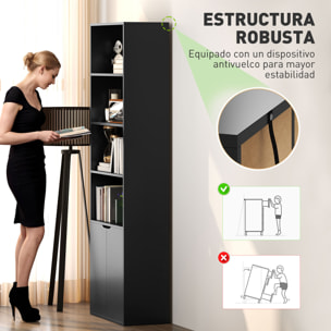 Estantería para Libros de 6 Niveles, Librería con 2 Puertas, 4 Estantes Abiertos, Armario Alto para Salón, Estudio, Oficina, 59x29x180 cm, Negro