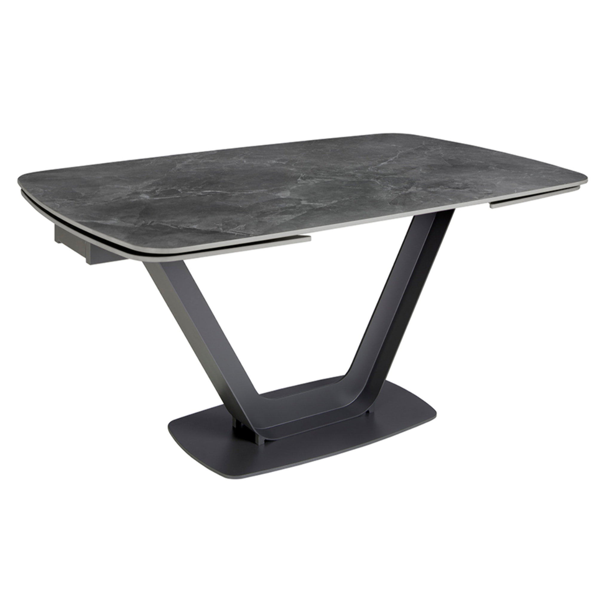 Mesa comedor Angel Cerdá extensible ovalada barril con tapa de mármol porcelánico en negro con vetas grises en acabado mate 160x100x76cm