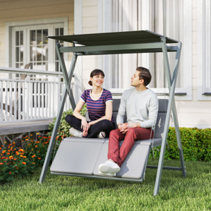 Columpio de Jardín Exterior de 2 Plazas Balancín de Jardín Exterior Convertible en Cama con Toldo Ajustable Protección UV30+ y Cojines Carga 220 kg 142x130x168 cm Gris Oscuro