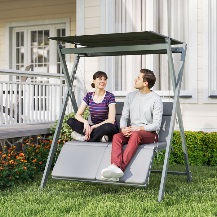 Columpio de Jardín Exterior de 2 Plazas Balancín de Jardín Exterior Convertible en Cama con Toldo Ajustable Protección UV30+ y Cojines Carga 220 kg 142x130x168 cm Gris Oscuro