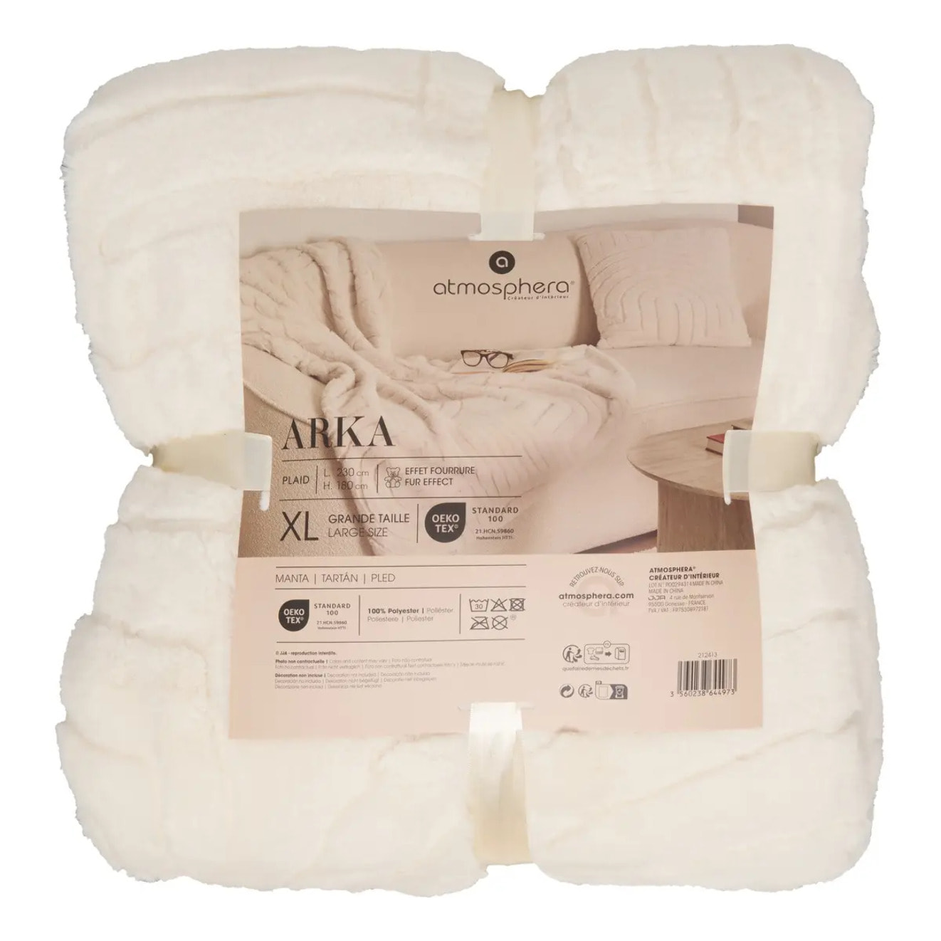 Plaid fausse fourrure jacquard Arka ivoire 230x180cm