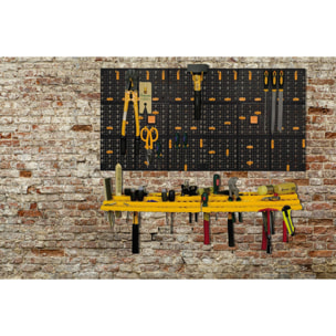 Set di 2 pannelli e 2 mensole portautensili con 50 ganci, Organiser porta oggetti da parete, 100% Made in Italy, cm 100x22h50, colore Nero