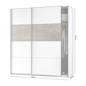 Armario Brike 180 2 puertas correderas Blanco Artik (Blanco Mate) – Roble Alaska