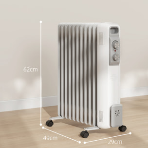 Radiador de Aceite Silencioso de 11 Elementos 2500W Radiador de Aceite Bajo Consumo con Temperatura Ajustable Protección contra Sobrecalentamiento 3 Configuraciones de Calor para 25 m² Blanco