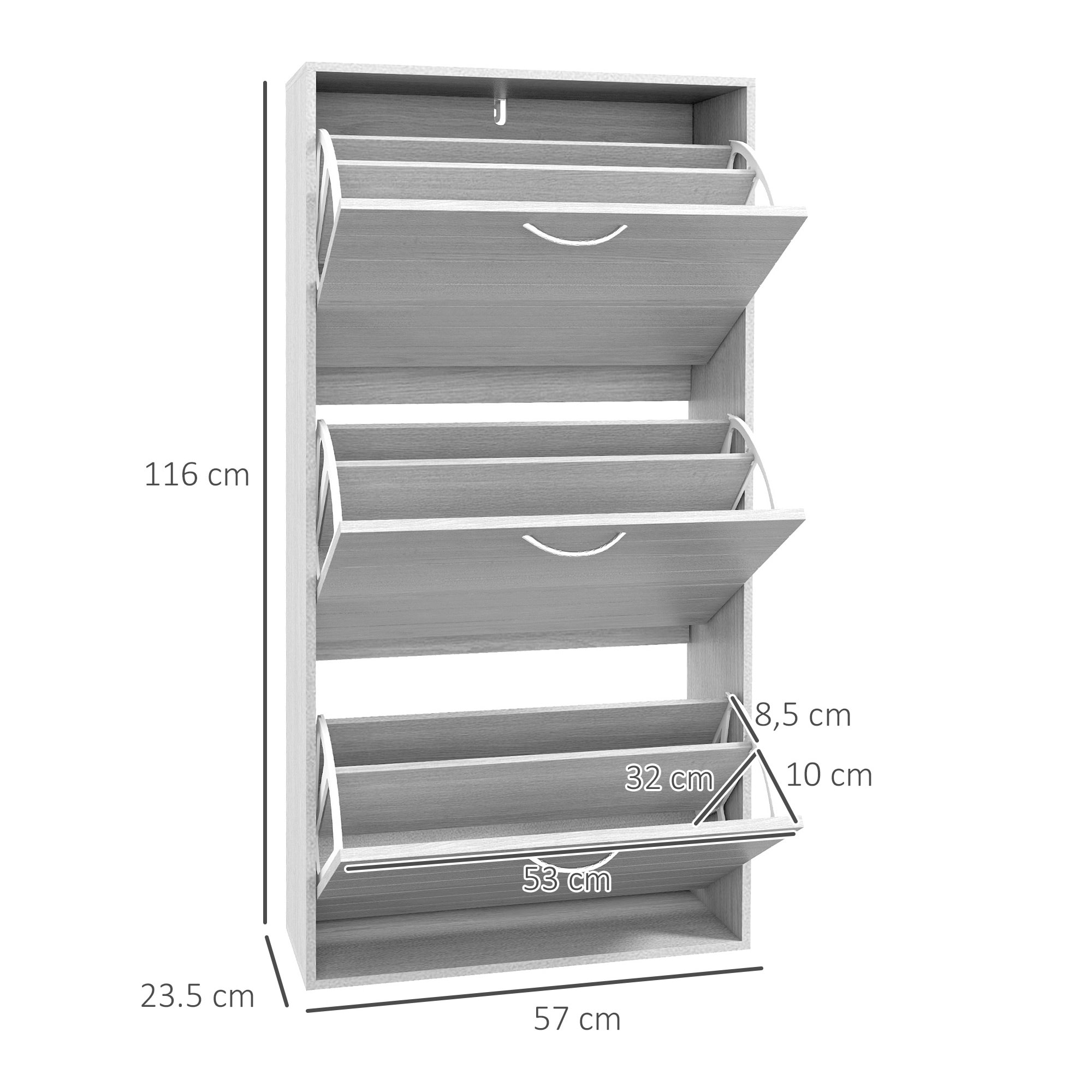 Zapatero Estrecho con 3 Puertas Abatibles, Zapatero Entrada Recibidor, Estantes Ajustables, para 12 Pares de Zapatos, para Pasillo, Espacios Reducidos, Gris