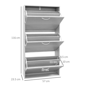 Zapatero Estrecho con 3 Puertas Abatibles, Zapatero Entrada Recibidor, Estantes Ajustables, para 12 Pares de Zapatos, para Pasillo, Espacios Reducidos, Gris