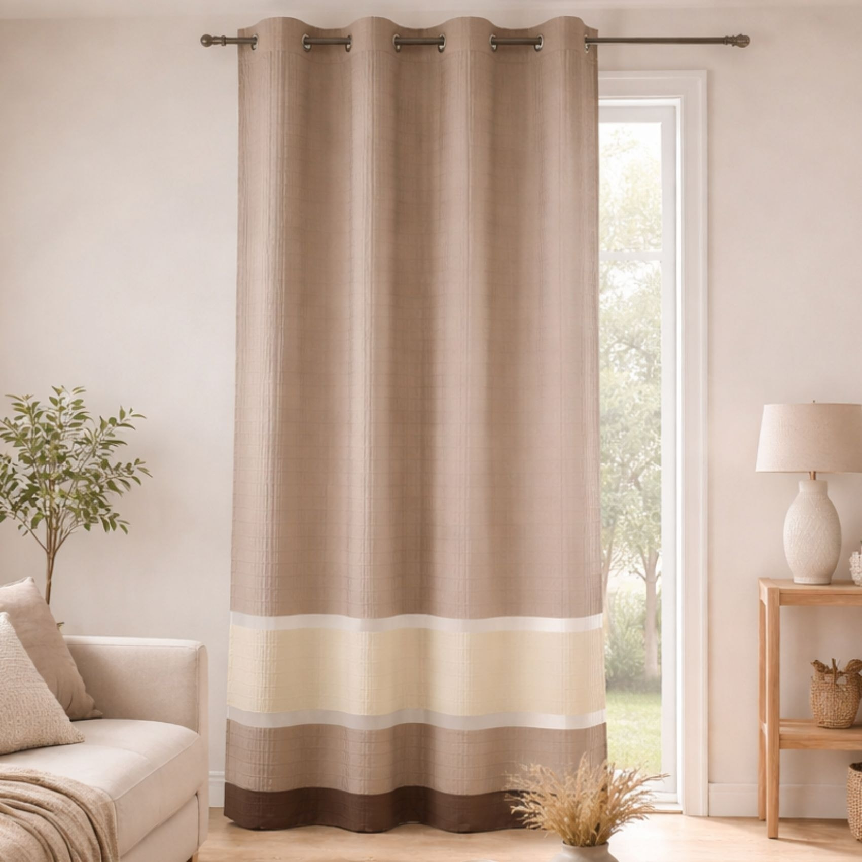 Voilage satiné rayures horizontales - Taupe