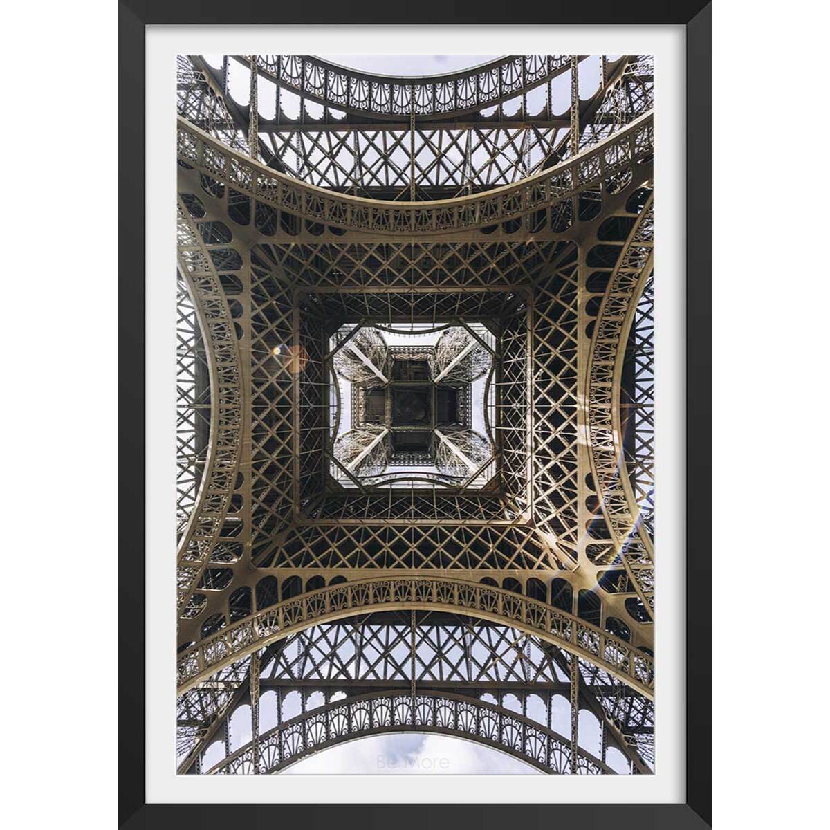 Affiche photo eiffel et son fer Affiche + cadre en bois - Noir