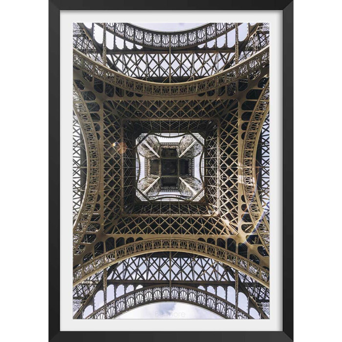 Affiche photo eiffel et son fer Affiche + cadre en bois - Noir