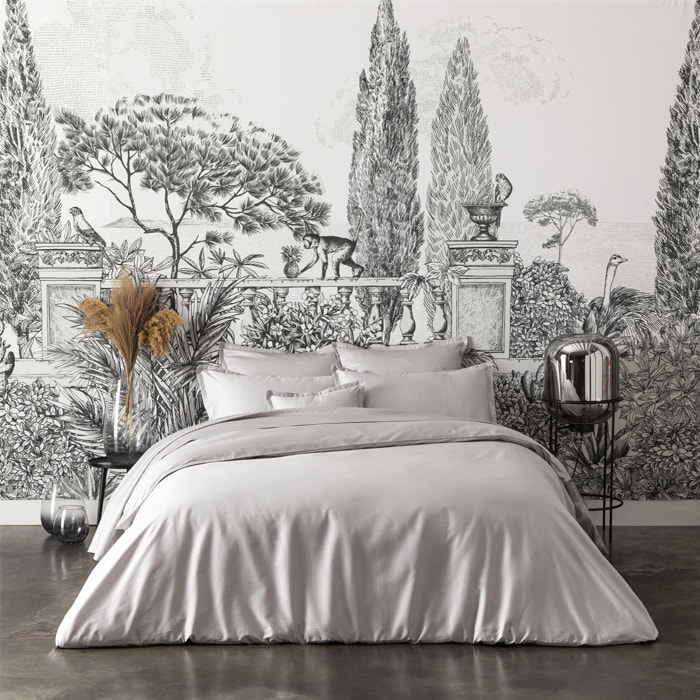 Housse de couette unie en satin de coton bio, TEOPHILE, Gris Argent