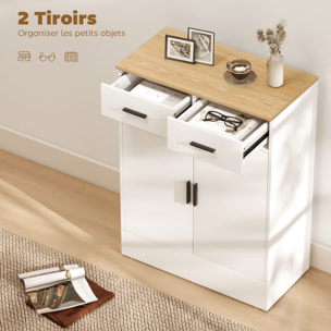 Buffet rangement cuisine 2 portes 2 tiroirs étagère - dim. 68 x 35 x 90 cm - effet bois clair blanc
