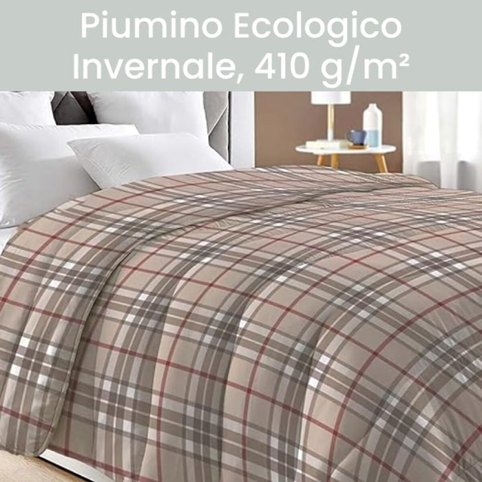 INTRECCI Piumino Matrimoniale, 260 x 260 cm, Piumino Ecologico, Caldo, Invernale, 300 g/m², Anallergico e Antiacaro, Made in Italy, Lavabile in Lavatrice, Soffice, Morbido. Fantasia: Scozzese Beige