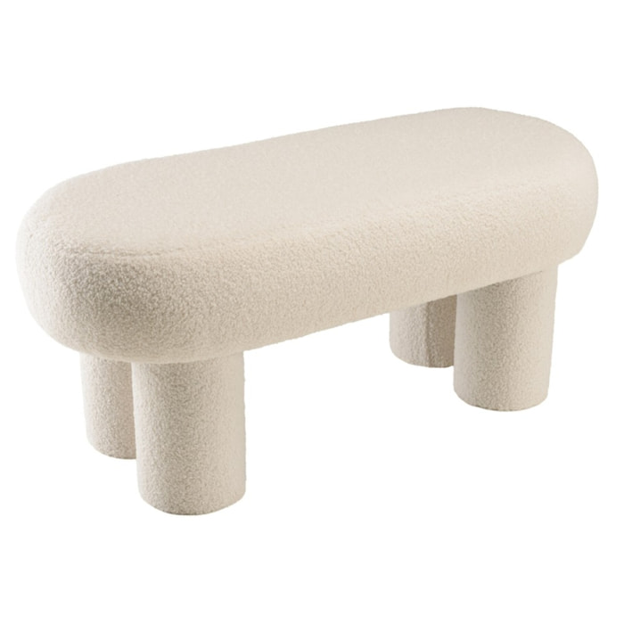 AGATHE - Banc en tissu bouclette blanc L105cm