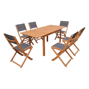 Table de jardin extensible bois d'eucalyptus + 6 assises ARBO + ALMERIA