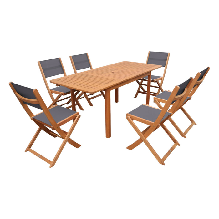 Table de jardin extensible bois d'eucalyptus + 6 assises ARBO + ALMERIA