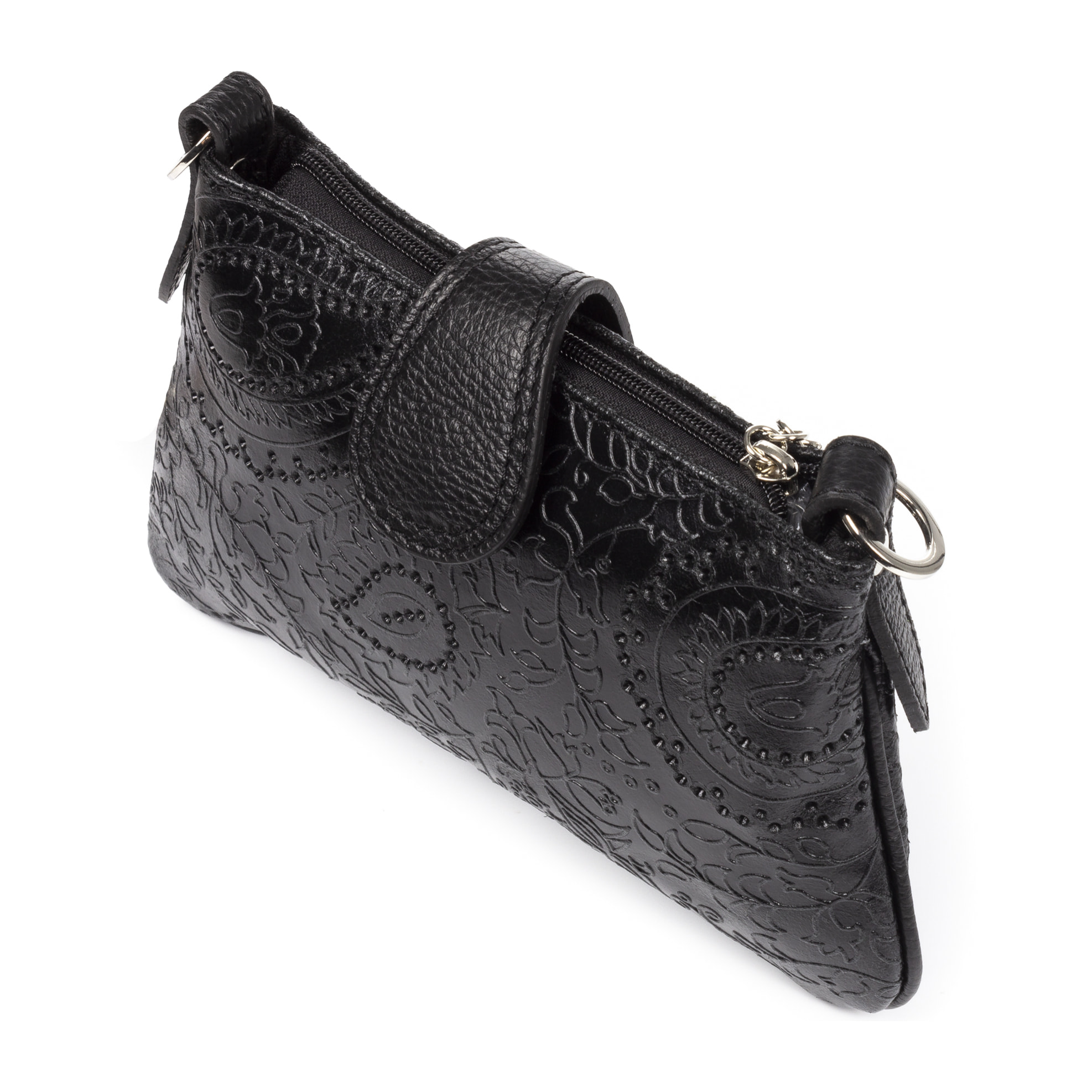 Allerona Bolso de mano Mujer.Piel auténtica Gamuza Grabado Arabesco.