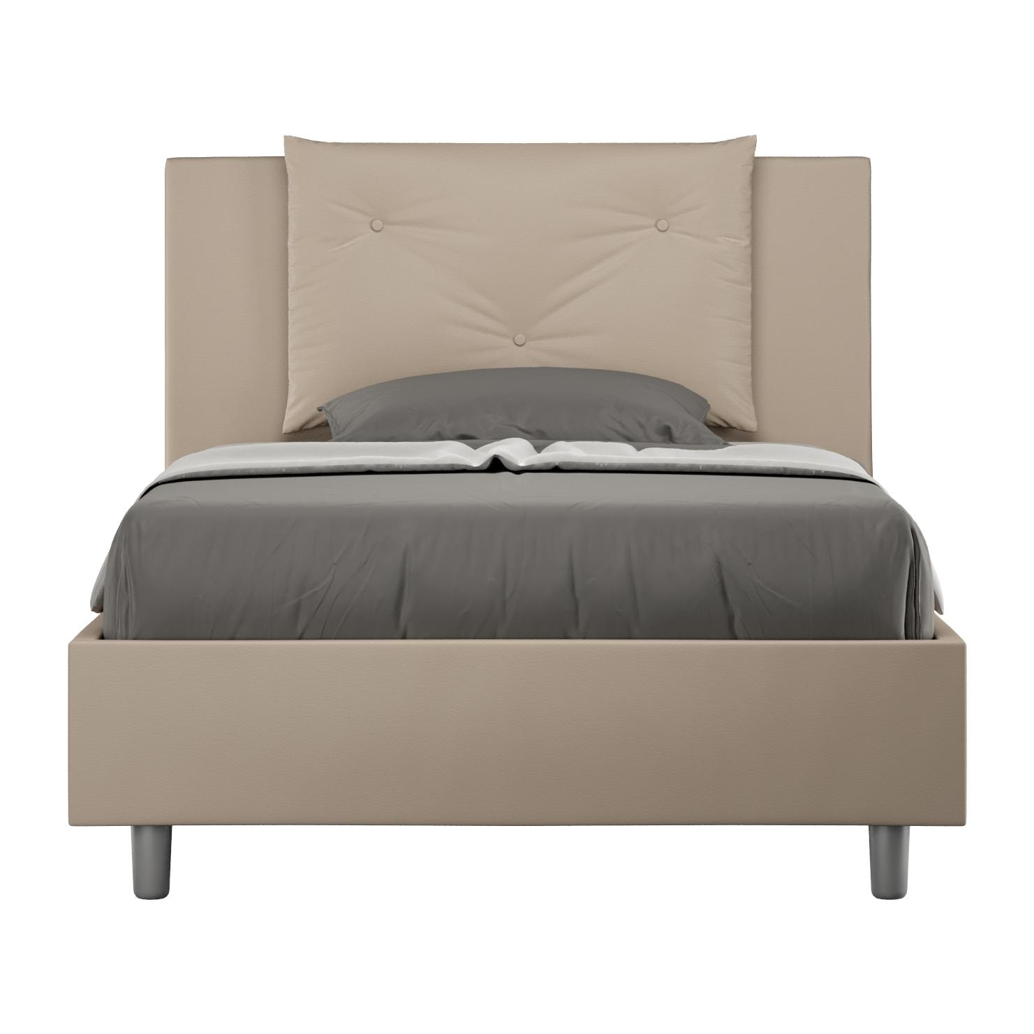 Cama sin somier acolchada 120x210 cuero sintético gris paloma Appia