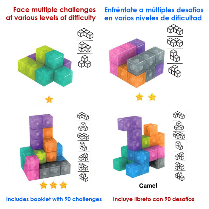 Cubo magnetico a torsione 3D. Puzzle in 3 dimensioni, sfide con vari livelli di difficoltà. 7 pezzi 3D.