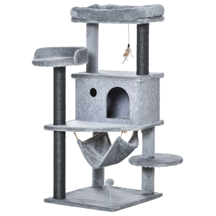árbol Rascador para Gatos 48x48x107 cm con Cueva de Fieltro Desmontable y Hamaca