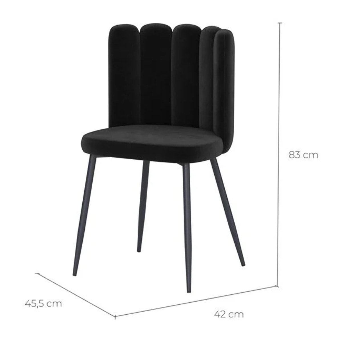 Lot de 2 chaises en velours noir et pieds en métal noir - Rosy