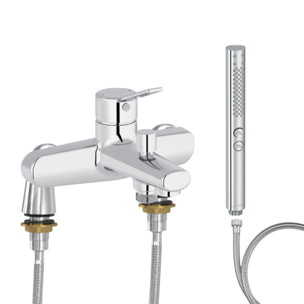 Mitigeur baignoire Eo + pommeau de douche Shift+ rond + flexible de douche métal + colonnettes Idro'Flex