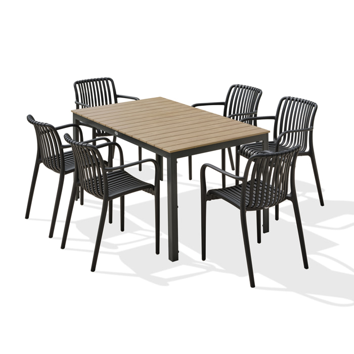 BOSTON - Ensemble repas de jardin 6 places en aluminium gris anthracite