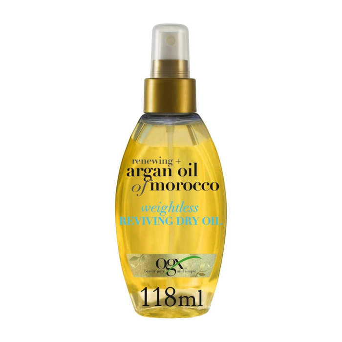 OGX Huile Sèche Huile d'Argan du Maroc, 118ml – Huile cheveux réparatrice contre les pointes fourchues et les frisottis – Soin c