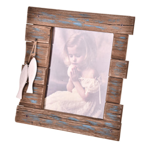 Porta Foto Legno Con Pesci 32X3X34 Cm - Pezzi 2 - 32X34X3cm - Colore: Blu - Bianchi Dino - Marina, Decori Tema Marino