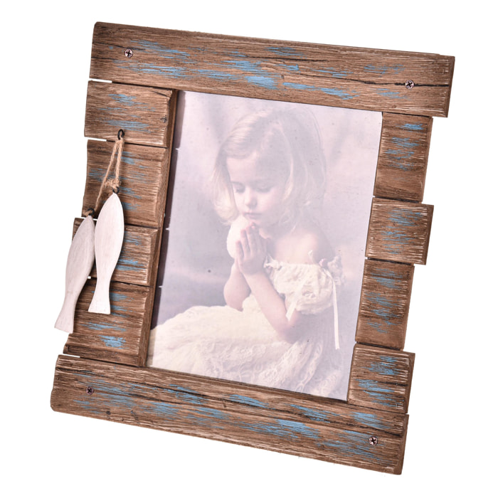 Porta Foto Legno Con Pesci 32X3X34 Cm - Pezzi 2 - 32X34X3cm - Colore: Blu - Bianchi Dino - Marina, Decori Tema Marino