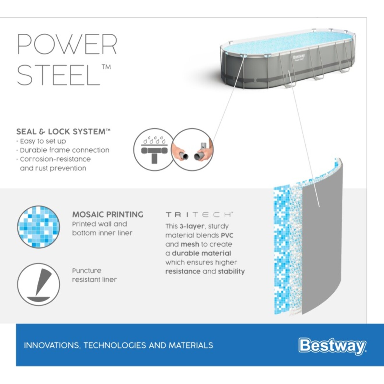 Bestway Piscine hors sol tubulaire ovale Bestway Power Steel 549 x 274 x 122 cm gris