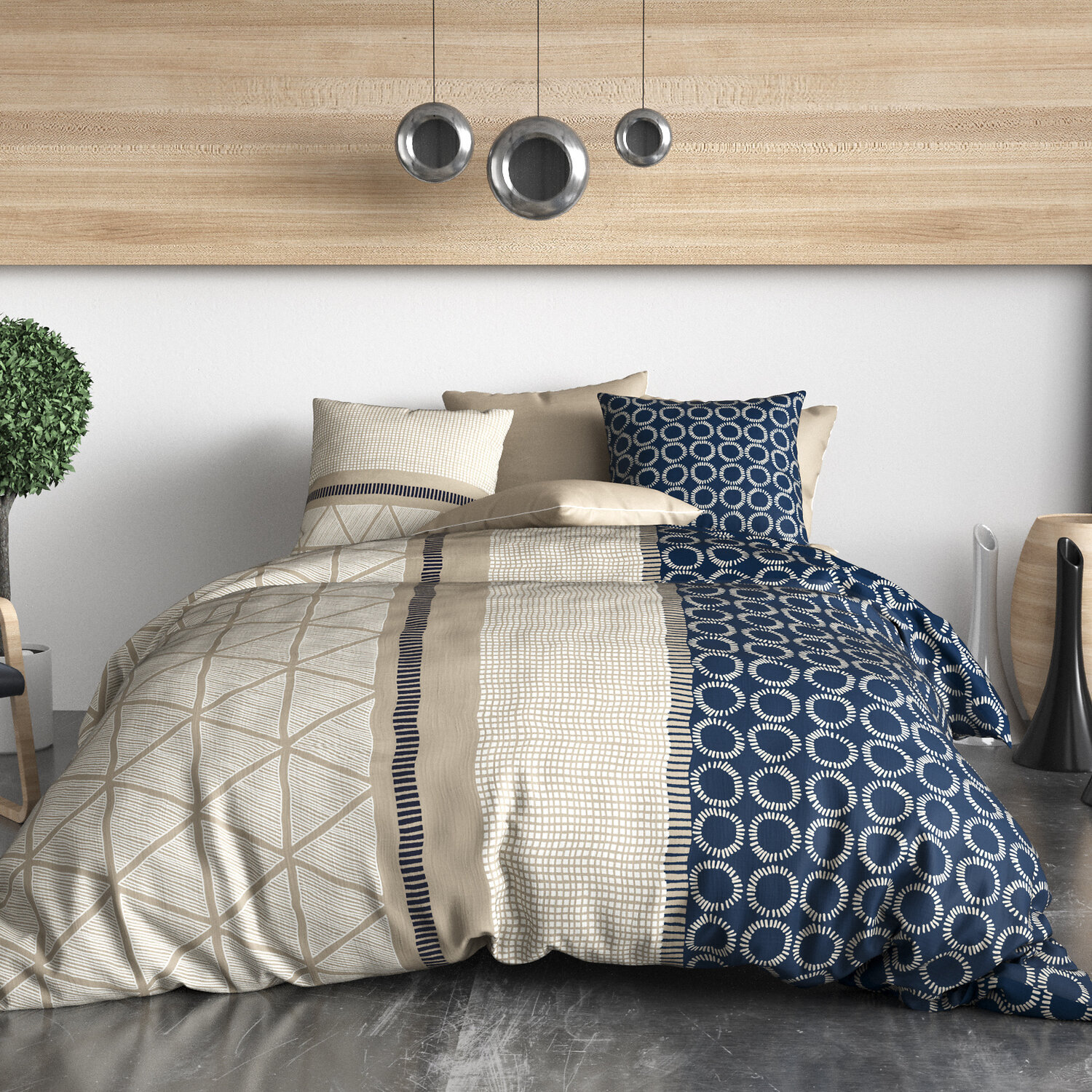 Parure housse de couette imprimé 100% coton - nairobi - beige