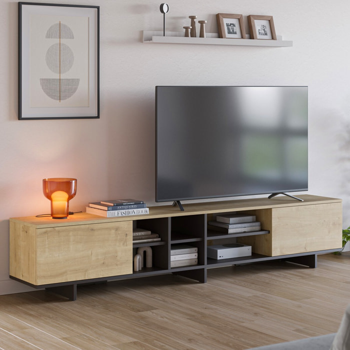 Meuble Tv 2 portes décor chêne - ALICIA