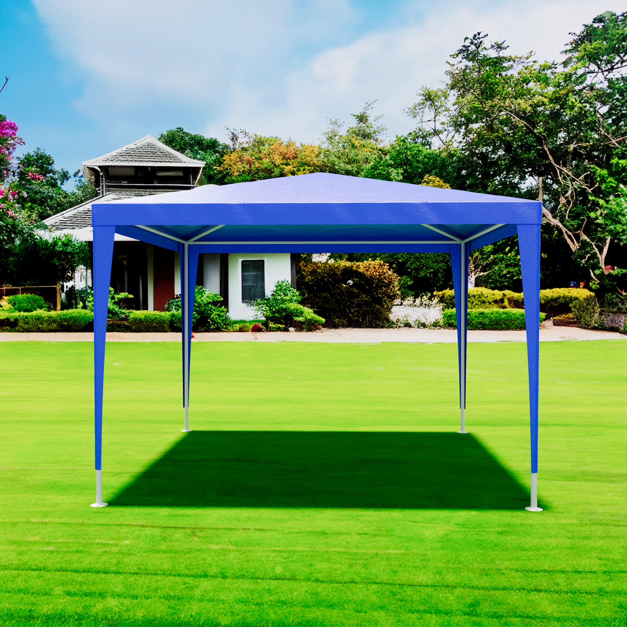 Gazebo 3x3 M Struttura Acciaio Copertura PE 110 gr/m² Impermeabile Idrorepellente Resistente Raggi UV Tenda Picnic Campeggio Esterno Giardino Blu