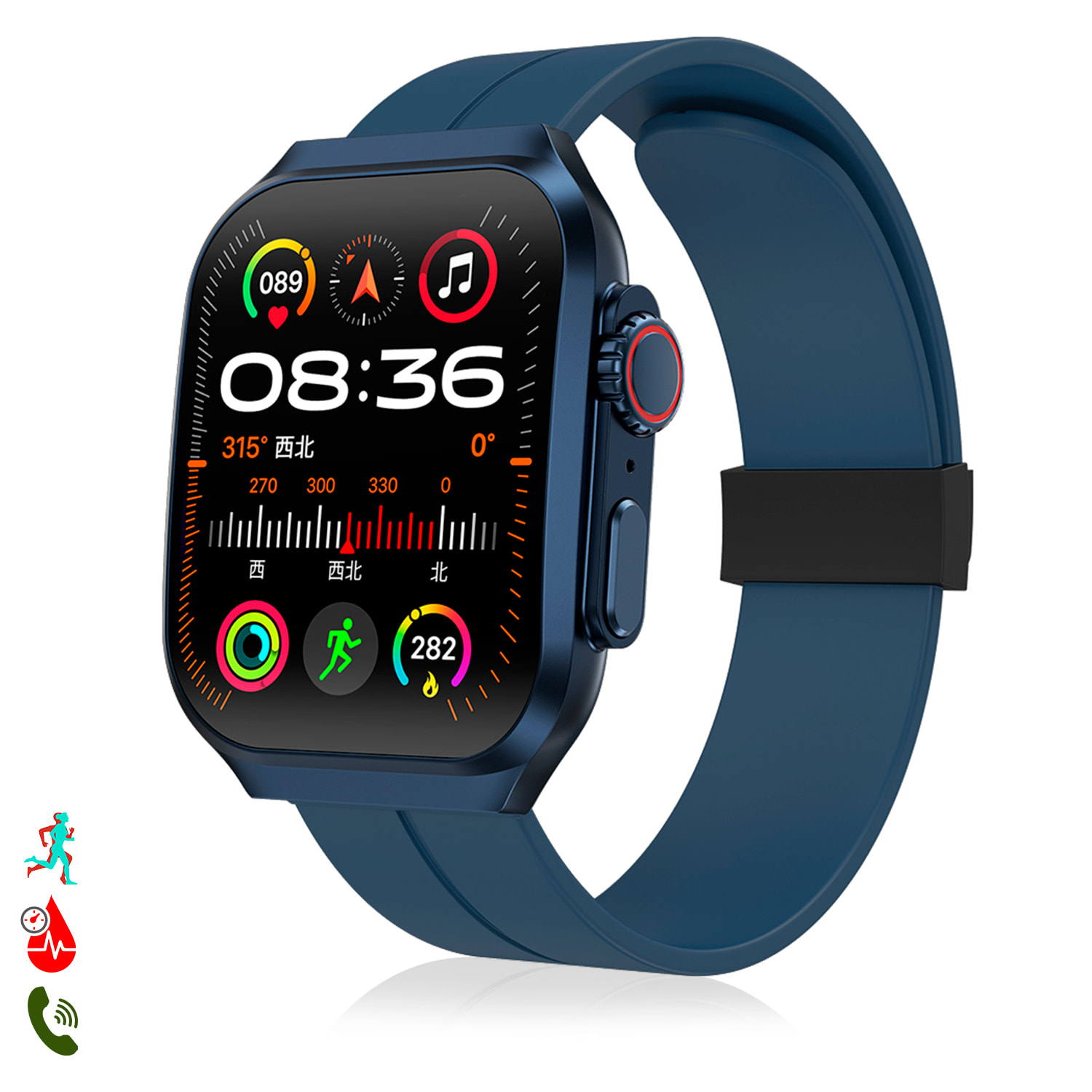 Smartwatch OP88. Pantalla curva AMOLED de 1.95 px, con llamadas Bluetooth, monitor de salud, corona multifunción.