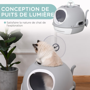 Maison de toilette portable pour chat tiroir à litière coulissant porte battante lucarne + pelle fournis dim. 47L x 55l x 44H cm gris