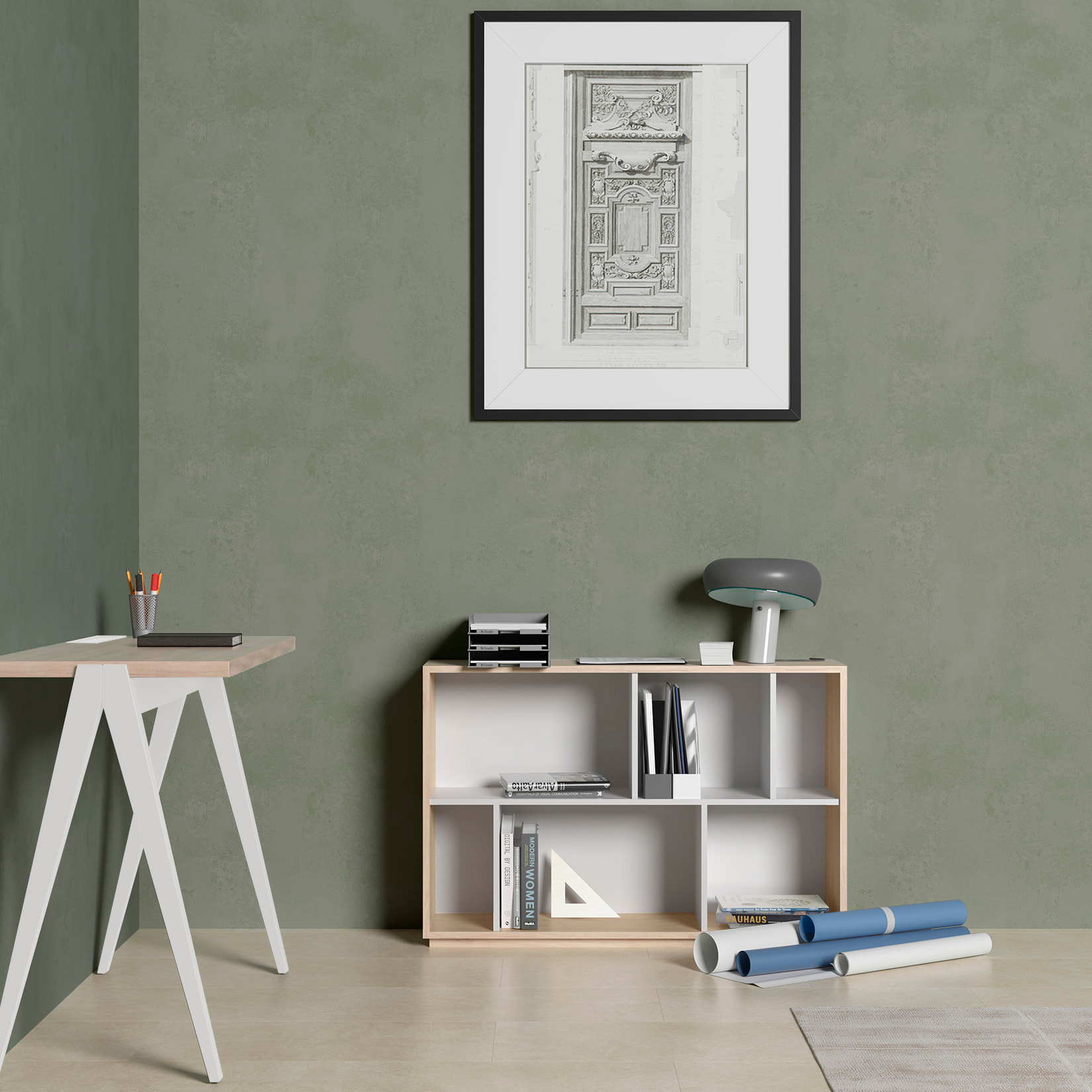 Estantería librería Nack melamina roble-blanco 80x119x32 cm