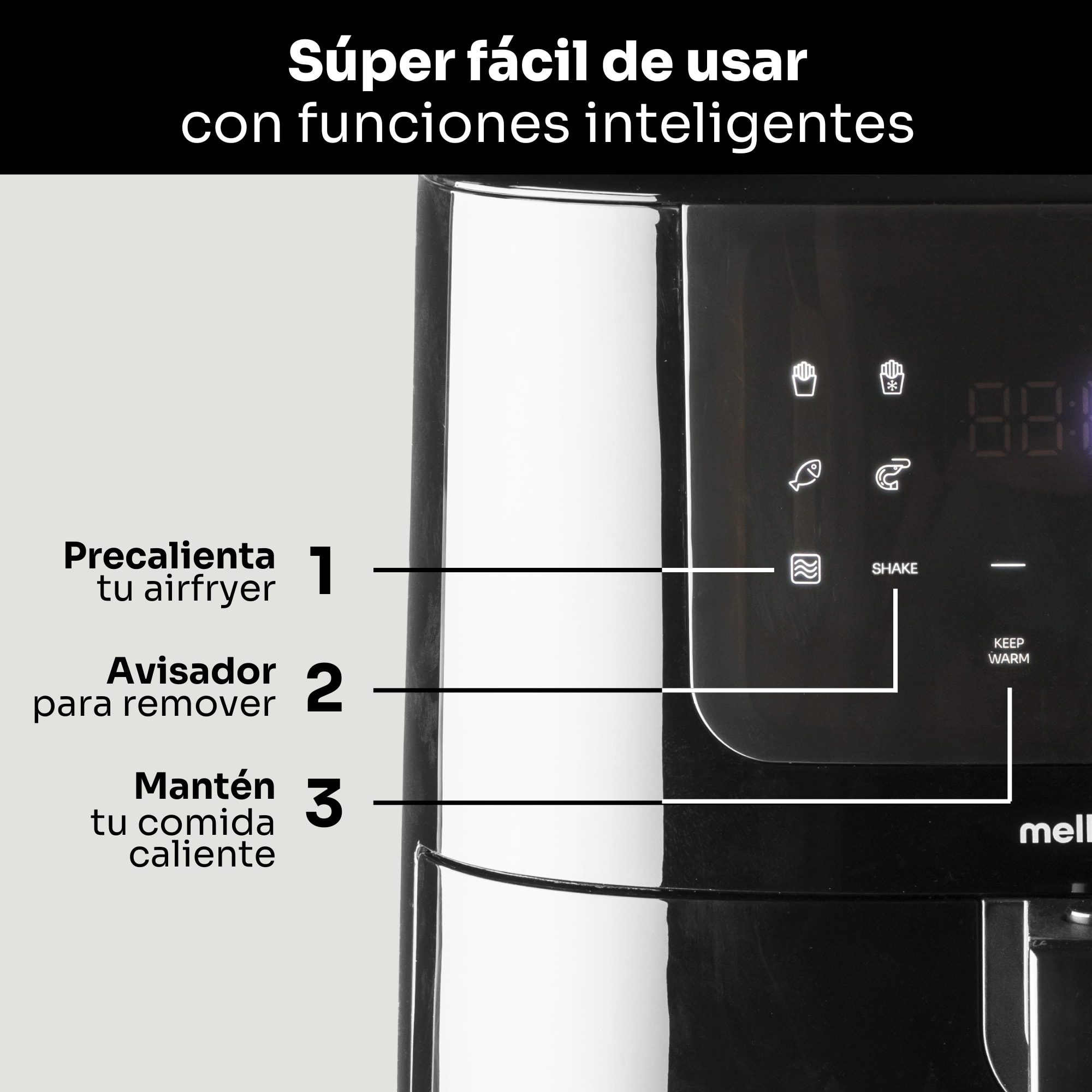 Mellerware - Freidora sin Aceite Crunchy Plus 5.5L | 1500W, 11 Menús, Temporizador y Pantalla Digital | Air Fryer 80-200º