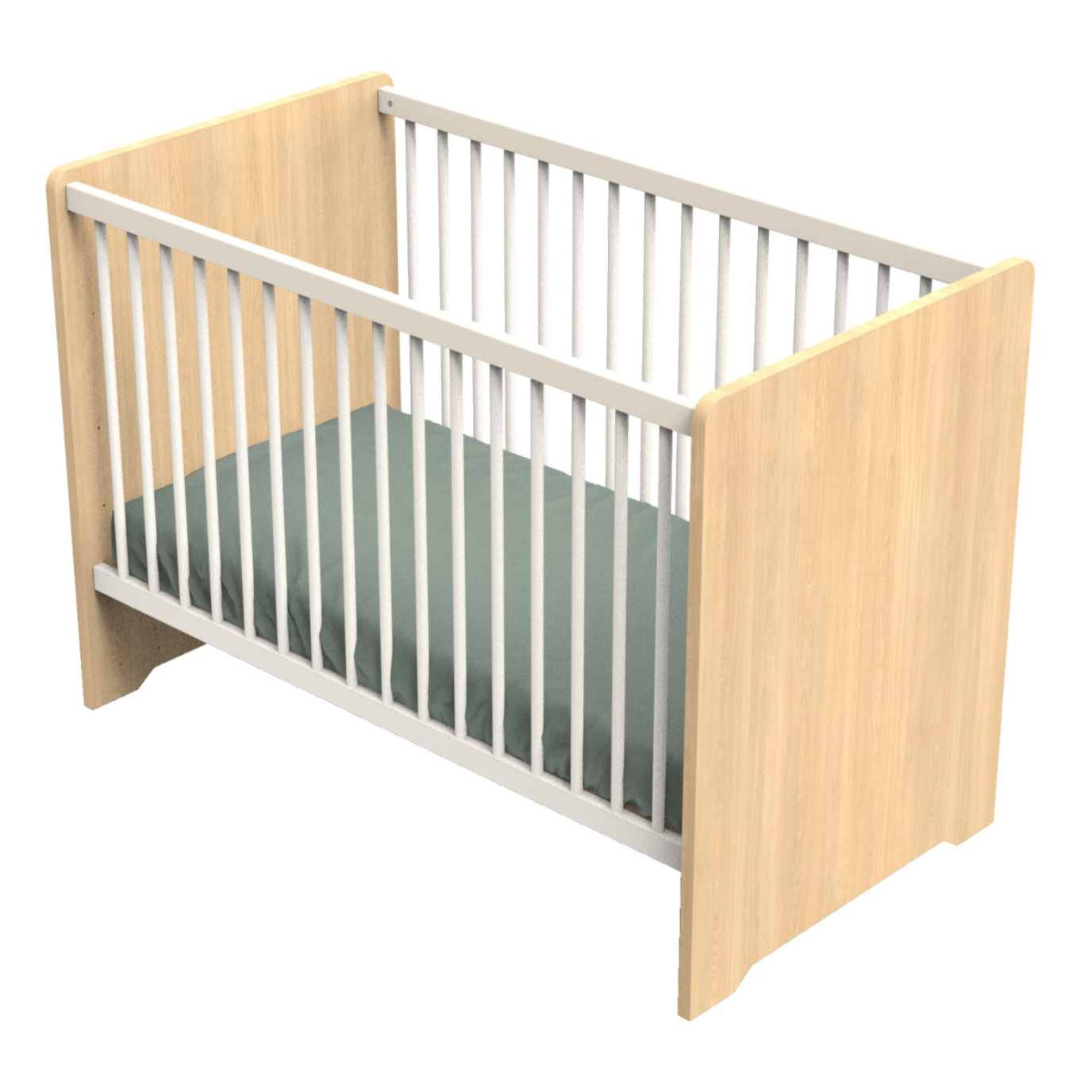 Lit bébé 120 x 60 avec têtes de lit arrondies en bois décor chêne miel