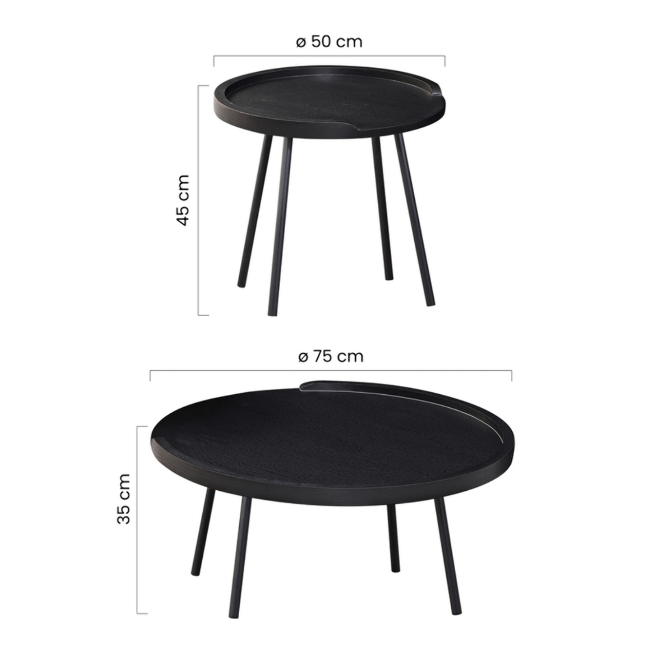 Set tavolini moderni nero con top in MDF e gambe nere in metallo - Zach