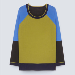 Fiorella Rubino - Maglia colour block con scollo tondo - Bluette