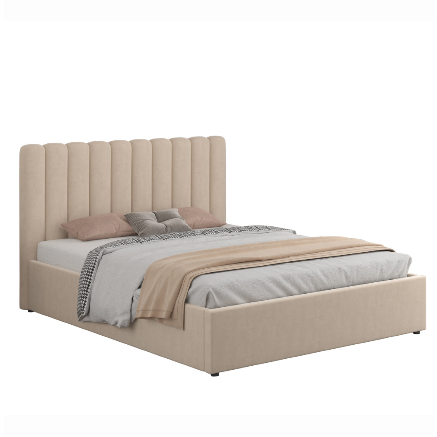 LEANA Lit avec coffre de rangement 140x190cm velours beige