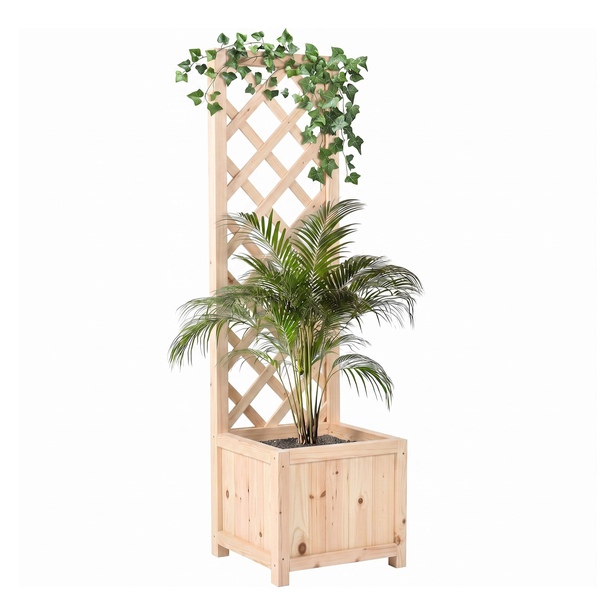 Rosy - Fioriera da Esterno con Grigliato 35x120x30 cm per Piante Rampicanti in Legno di Cedro Impregnato Natural Oak