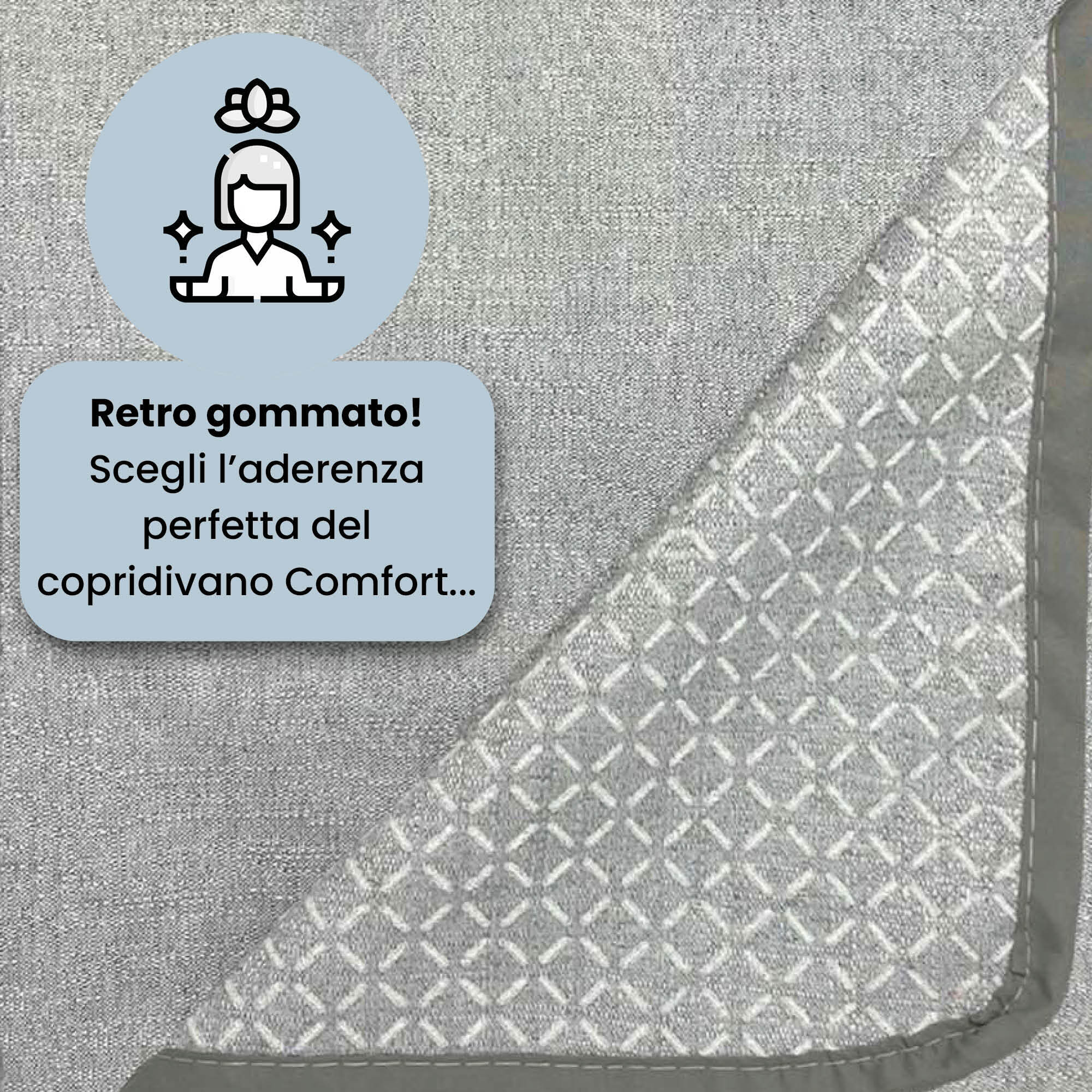COPRIDIVANO PENISOLA DESTRA COMFORT, Antiscivolo, Cotone+Microfibra+Fibre Varie, Made in Italy - GRIGIO CHIARO